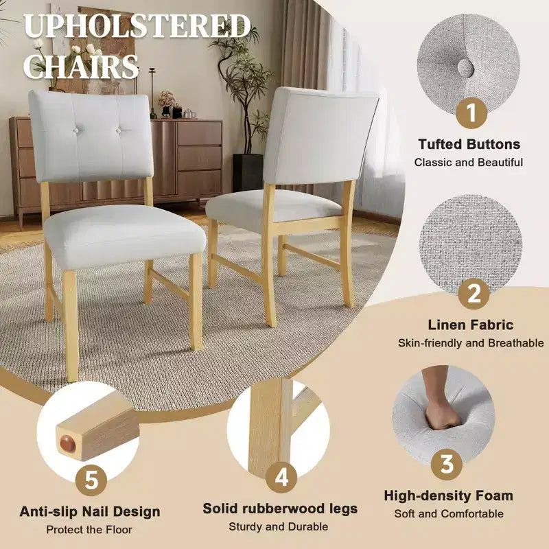 MAYEERTY 5-Piece Farmhouse Dining Set, Solid Wood Table & 4 Chairs, Natural Wood Wash