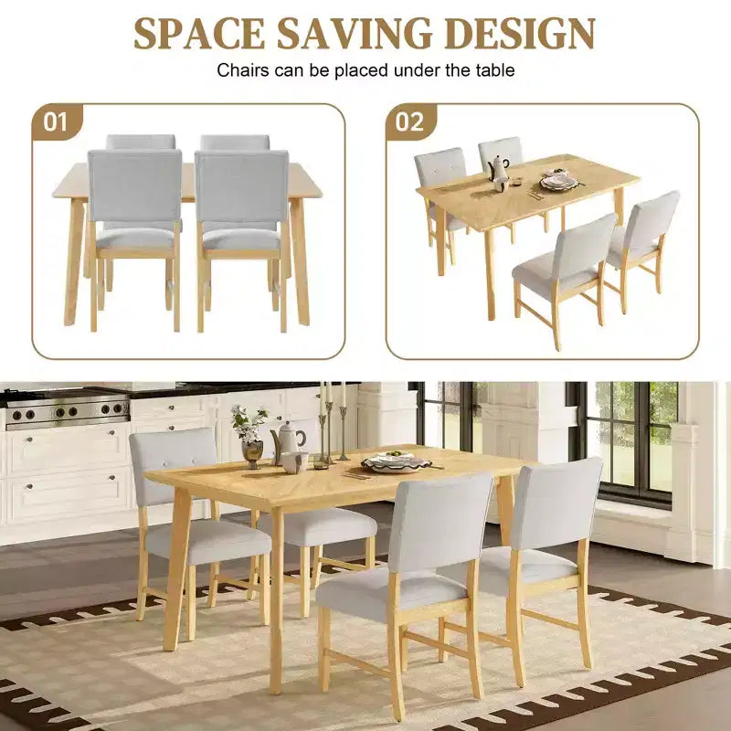 MAYEERTY 5-Piece Farmhouse Dining Set, Solid Wood Table & 4 Chairs, Natural Wood Wash