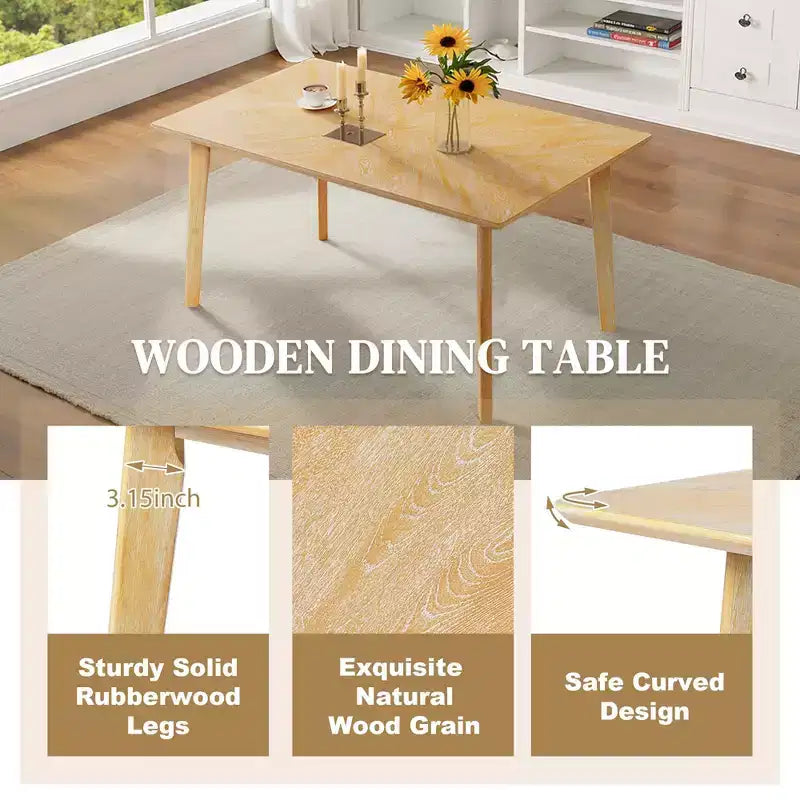 MAYEERTY 5-Piece Farmhouse Dining Set, Solid Wood Table & 4 Chairs, Natural Wood Wash