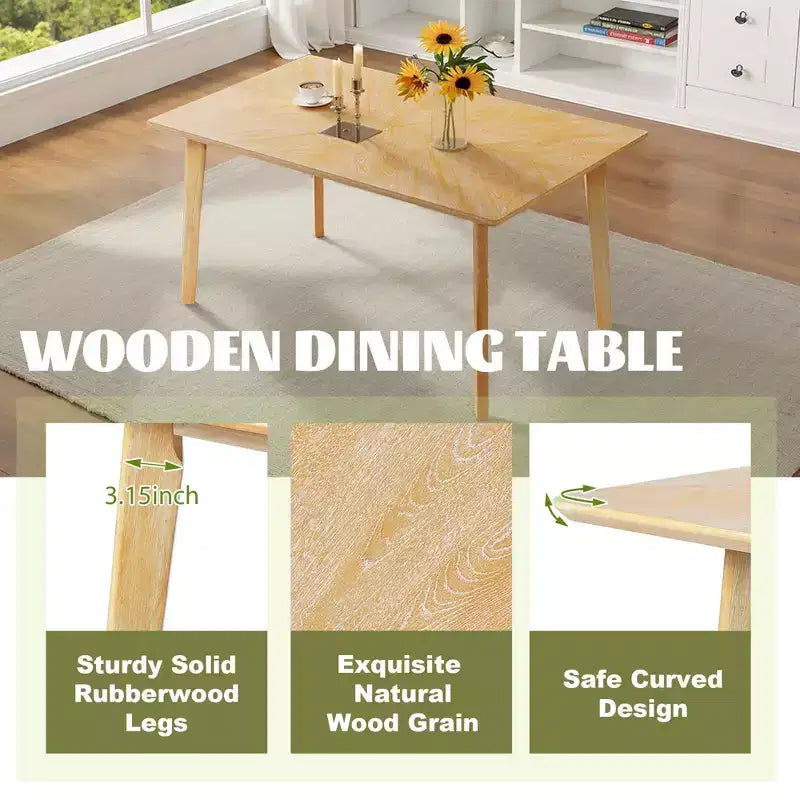 MAYEERTY 6-Piece Farmhouse Dining Set, Solid Wood Table, 4 Chairs & Bench, Natural Wood Wash