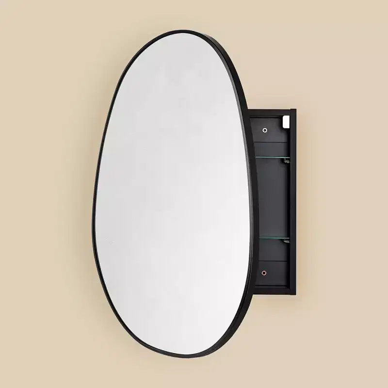 TEHOME Casa Surface Mount Black Bathroom Medicine Cabinet with Mirror, Irregular Asymmetrical Silvered Glass with Adjustable Tempered Glass Shelves