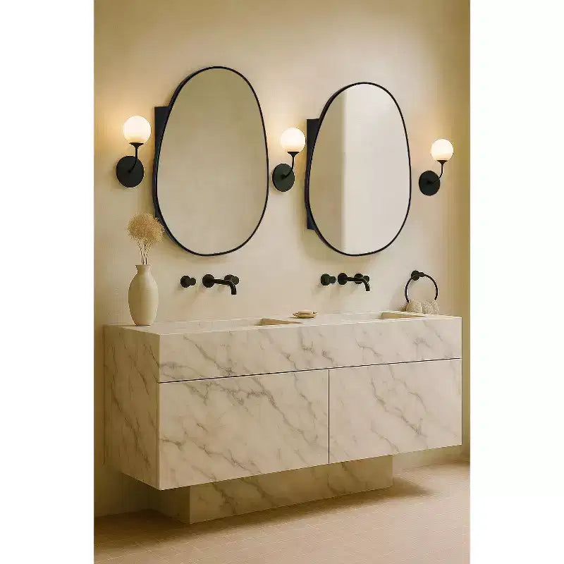TEHOME Casa Surface Mount Black Bathroom Medicine Cabinet with Mirror, Irregular Asymmetrical Silvered Glass with Adjustable Tempered Glass Shelves