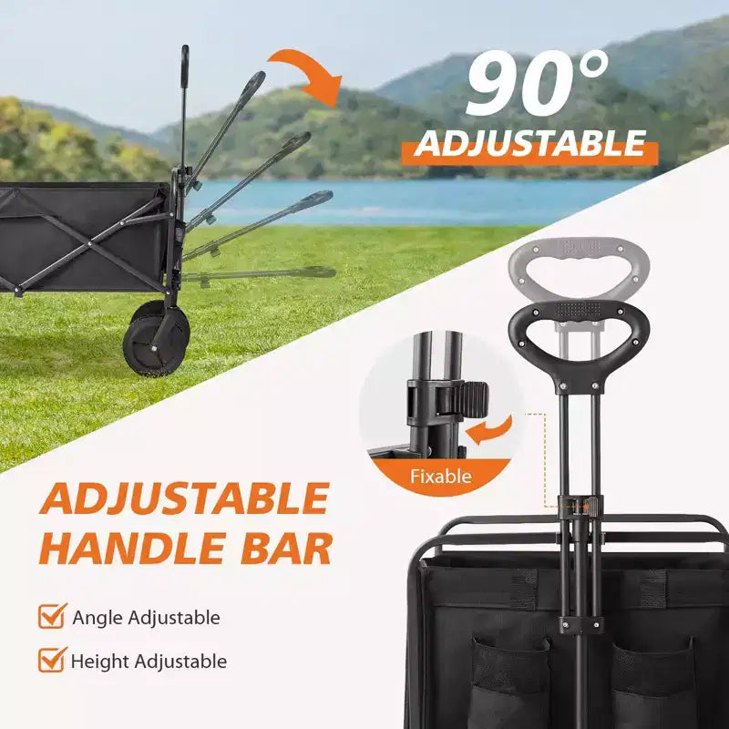 Collapsible Folding Wagon Cart with All-Terrain Wheels Heavy Duty Utility Cart for Camping and Shopping 330lbs Capacity(Small-Black)