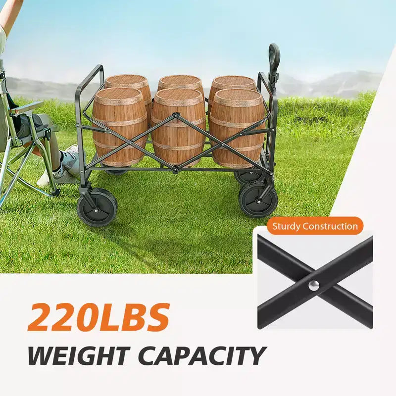Collapsible Folding Wagon Cart with All-Terrain Wheels Heavy Duty Utility Cart for Camping and Shopping 330lbs Capacity(Small-Black)