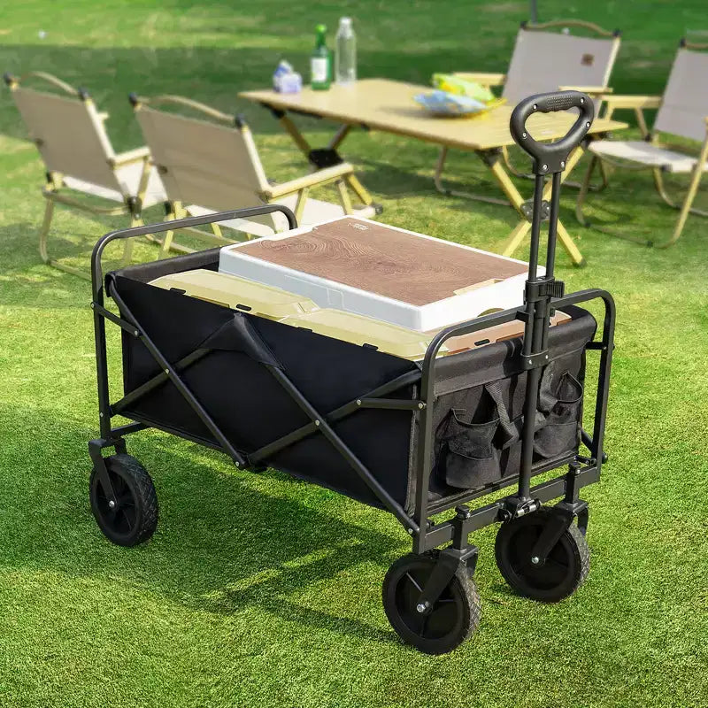Collapsible Folding Wagon Cart with All-Terrain Wheels Heavy Duty Utility Cart for Camping and Shopping 330lbs Capacity(Small-Black)