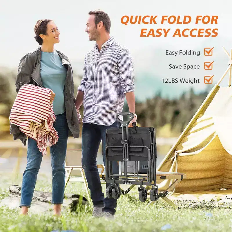 Collapsible Folding Wagon Cart with All-Terrain Wheels Heavy Duty Utility Cart for Camping and Shopping 330lbs Capacity(Small-Black)