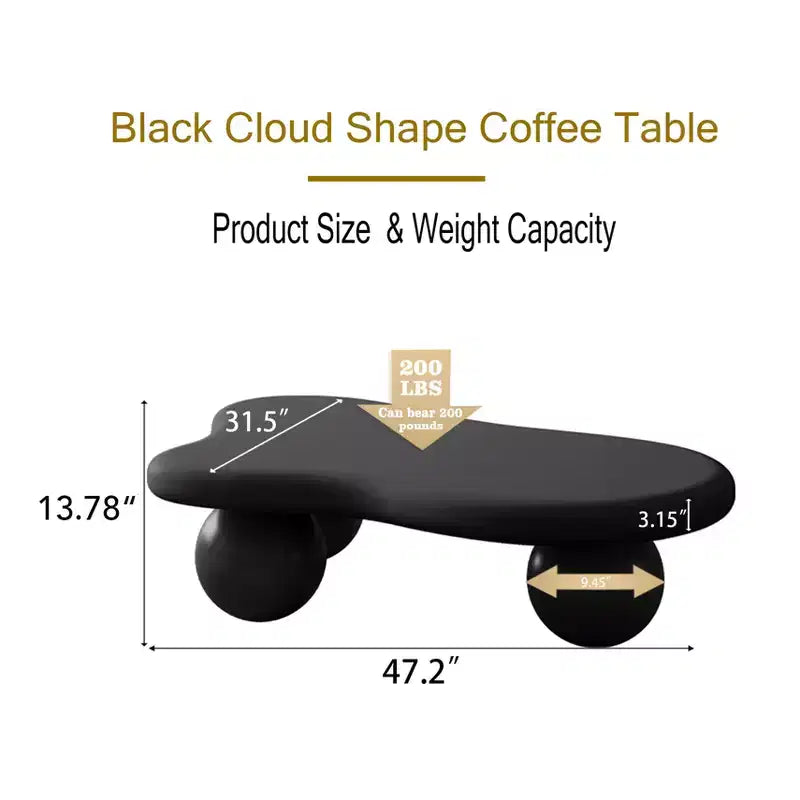 47Cloud Shaped Coffee Table with 3 Ball Legs for Living Room