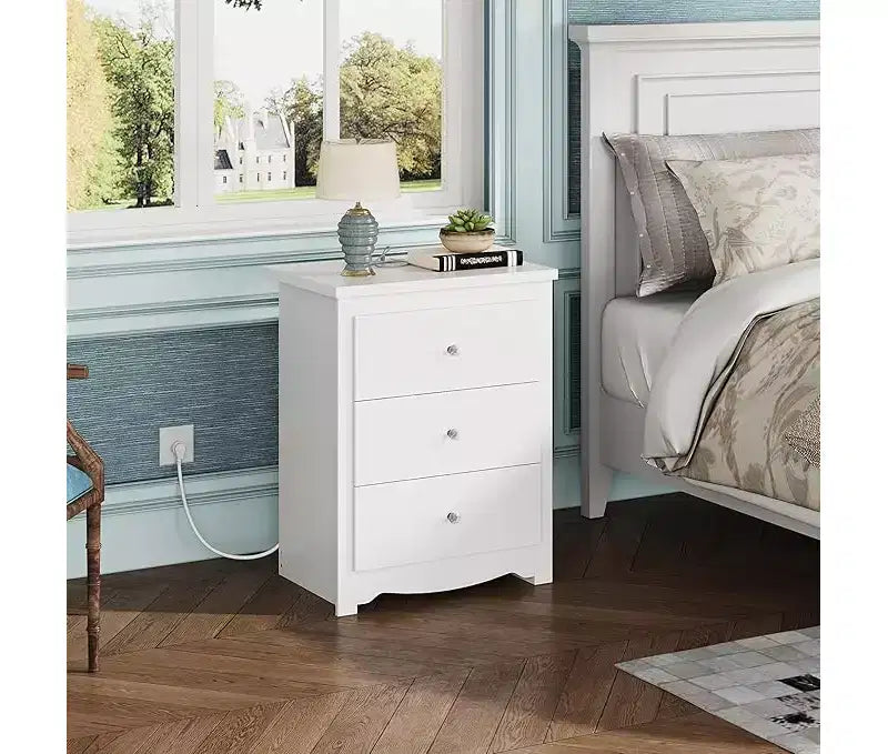 GALAXHERO Tall Nightstand with Charging Station, Wood Nightstand with 3 Drawers, End Table for Bedroom and Dorm, with 2 USB Ports and 2 AC Outlets