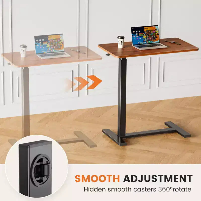 Adjustable Mobile Overbed Table with Wheels, Rolling Laptop Computer Desk and Mobile Standing Table for Home and Hospital-27.5 x 15.7 x 43.3(Brown)