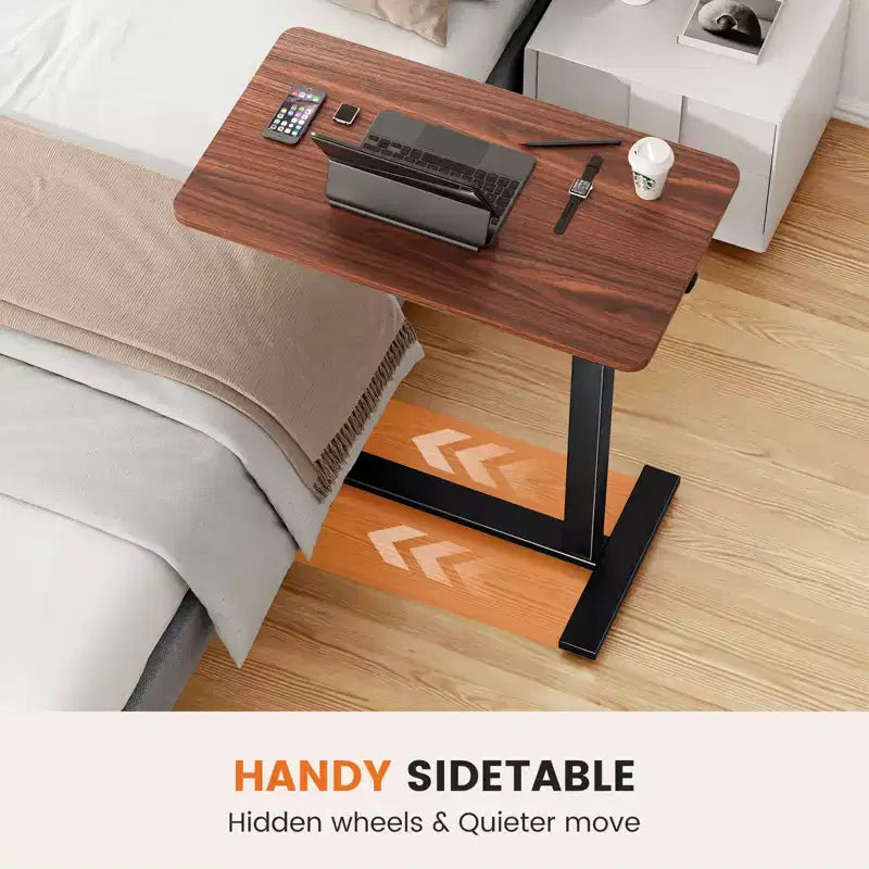 Adjustable Mobile Overbed Table with Wheels, Rolling Laptop Computer Desk and Mobile Standing Table for Home and Hospital-27.5 x 15.7 x 43.3(Brown)