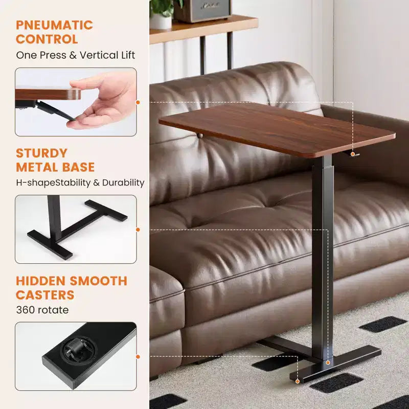 Adjustable Mobile Overbed Table with Wheels, Rolling Laptop Computer Desk and Mobile Standing Table for Home and Hospital-27.5 x 15.7 x 43.3(Brown)