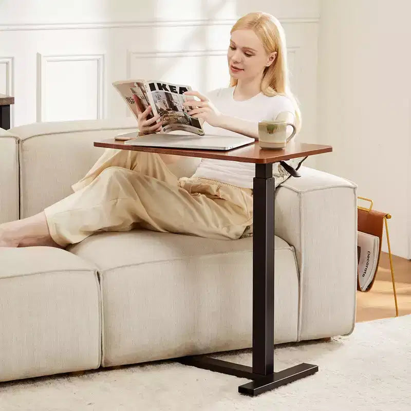 Adjustable Mobile Overbed Table with Wheels, Rolling Laptop Computer Desk and Mobile Standing Table for Home and Hospital-27.5 x 15.7 x 43.3(Brown)