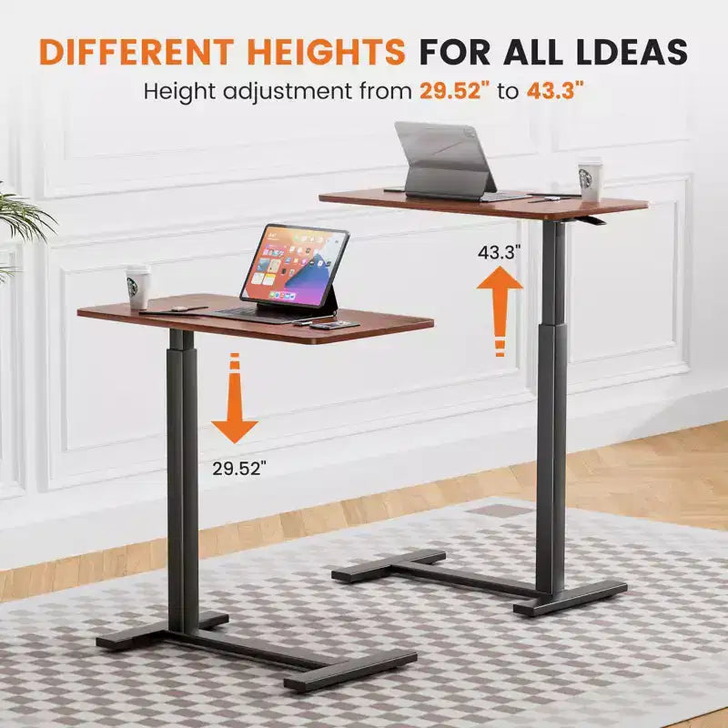 Adjustable Mobile Overbed Table with Wheels, Rolling Laptop Computer Desk and Mobile Standing Table for Home and Hospital-27.5 x 15.7 x 43.3(Brown)