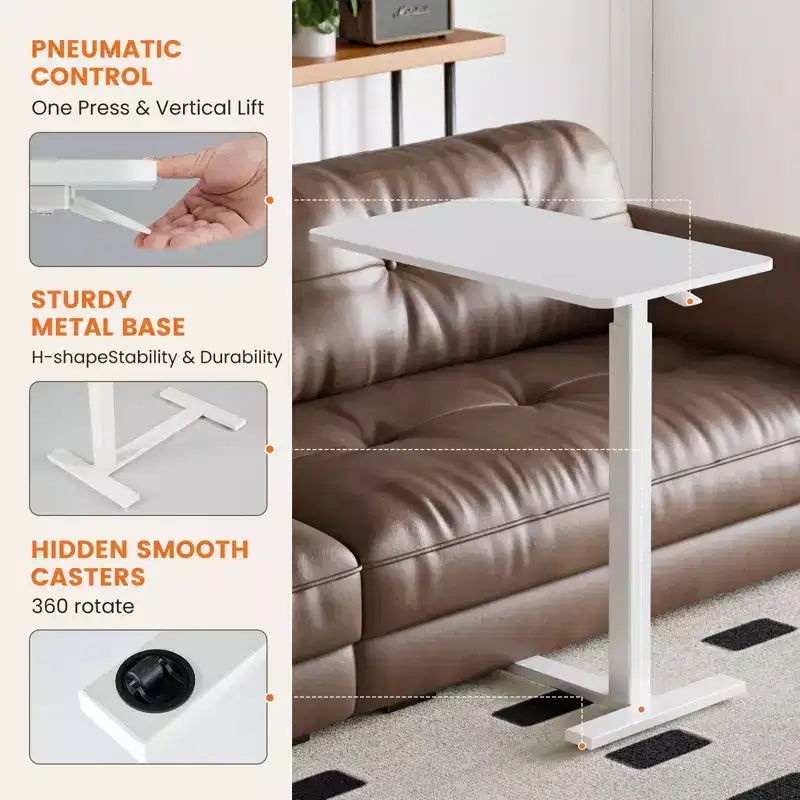 Adjustable Mobile Overbed Table with Wheels, Rolling Laptop Computer Desk and Mobile Standing Table for Home and Hospital-27.5 x 15.7 x 43.3(White)
