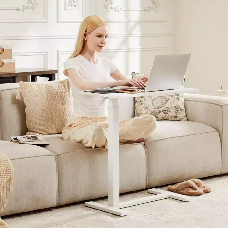 Adjustable Mobile Overbed Table with Wheels, Rolling Laptop Computer Desk and Mobile Standing Table for Home and Hospital-27.5 x 15.7 x 43.3(White)