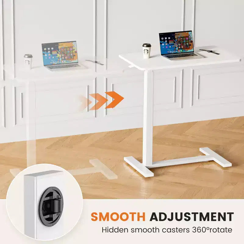 Adjustable Mobile Overbed Table with Wheels, Rolling Laptop Computer Desk and Mobile Standing Table for Home and Hospital-27.5 x 15.7 x 43.3(White)