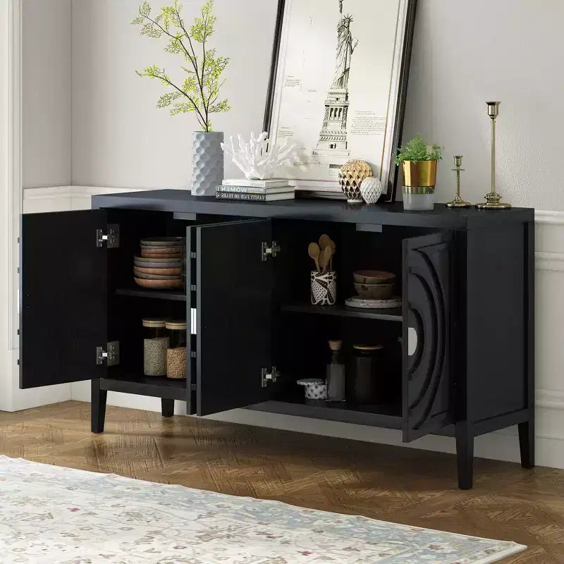 MAYEERTY Retro Sideboard Door with Circular Groove Design Round Metal Door Handle for Entrance Dining Room Black