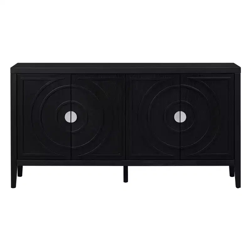 MAYEERTY Retro Sideboard Door with Circular Groove Design Round Metal Door Handle for Entrance Dining Room Black