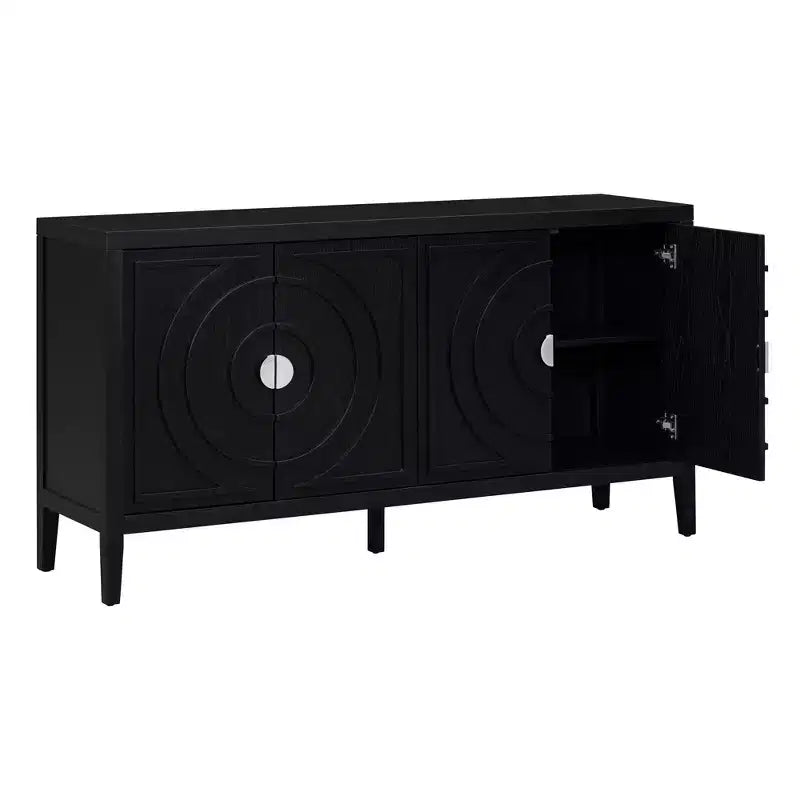 MAYEERTY Retro Sideboard Door with Circular Groove Design Round Metal Door Handle for Entrance Dining Room Black