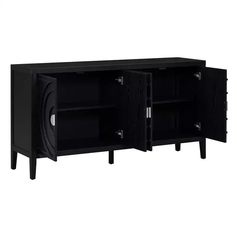 MAYEERTY Retro Sideboard Door with Circular Groove Design Round Metal Door Handle for Entrance Dining Room Black
