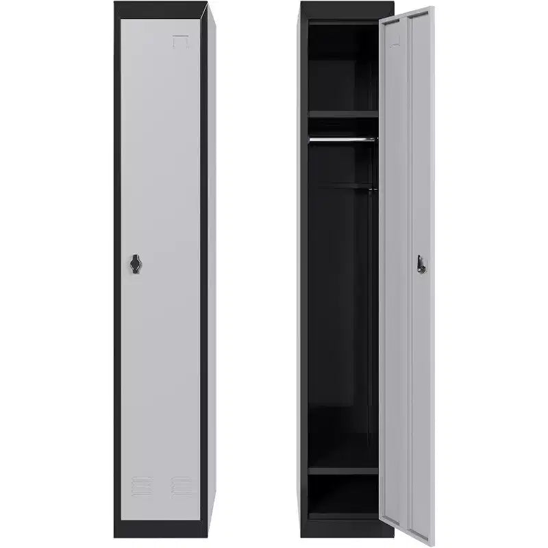 72 Metal Storage Cabinet with 1 Door, Lockers for Employees Students with Shelves, Metal Storage Steel Locker for School Office Gym, Grey+Black