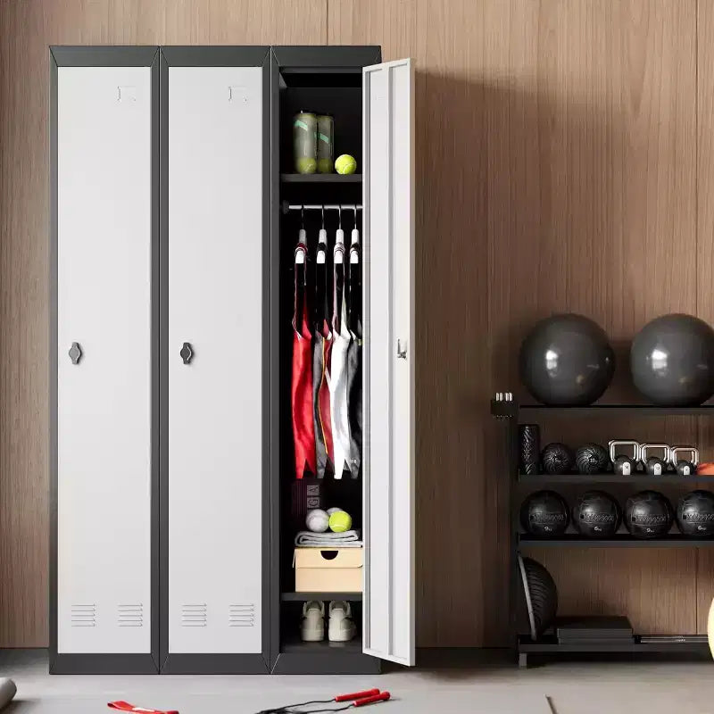 72 Metal Storage Cabinet with 1 Door, Lockers for Employees Students with Shelves, Metal Storage Steel Locker for School Office Gym, Grey+Black