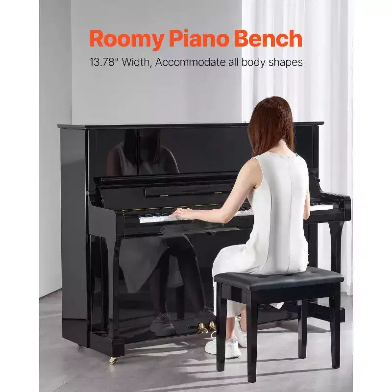 VEVOR Piano Bench, 22 x 13.78 x 19, Keyboard Piano Chair with High-Density Padded Cushion, Storage Compartment for Music Books, Black
