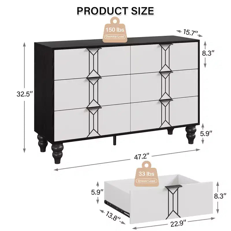 6 Drawers Dresser for Bedroom, Modern Wooden Dresser with Deep Drawers, Chest of Drawers for Living Room, Hallway, Entryway