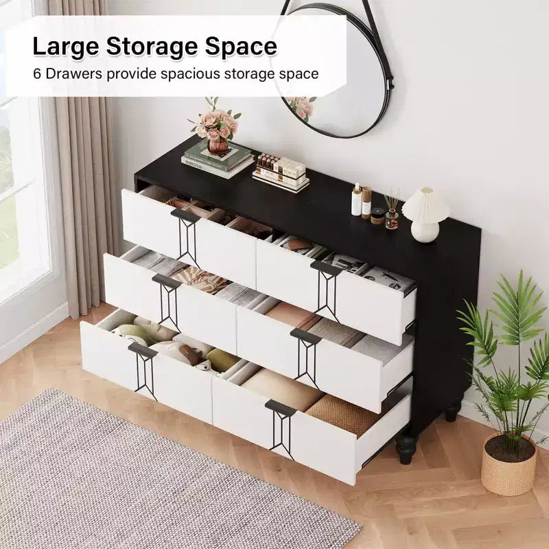 6 Drawers Dresser for Bedroom, Modern Wooden Dresser with Deep Drawers, Chest of Drawers for Living Room, Hallway, Entryway