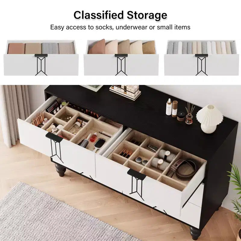 6 Drawers Dresser for Bedroom, Modern Wooden Dresser with Deep Drawers, Chest of Drawers for Living Room, Hallway, Entryway