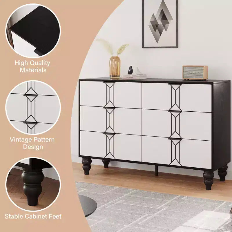6 Drawers Dresser for Bedroom, Modern Wooden Dresser with Deep Drawers, Chest of Drawers for Living Room, Hallway, Entryway