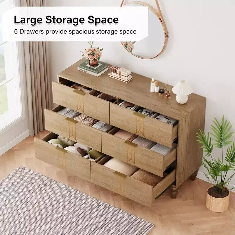 6 Drawers Dresser for Bedroom, Modern Wooden Dresser with Deep Drawers, Chest of Drawers for Living Room, Hallway, Entryway