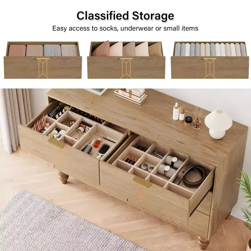 6 Drawers Dresser for Bedroom, Modern Wooden Dresser with Deep Drawers, Chest of Drawers for Living Room, Hallway, Entryway