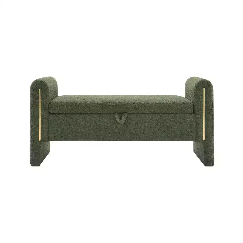 TUYOHW Modern Bed End Bench with Arms and Storage, Upholstered Large Foot Rest Stool, Comfy Window Vanity Bench for Living Room, Olive Green