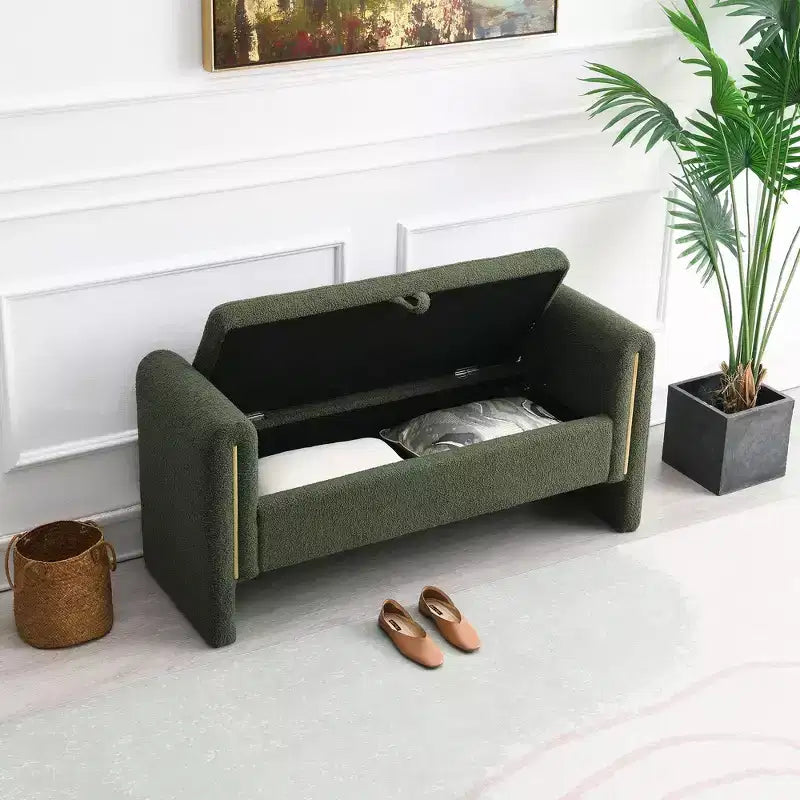 TUYOHW Modern Bed End Bench with Arms and Storage, Upholstered Large Foot Rest Stool, Comfy Window Vanity Bench for Living Room, Olive Green