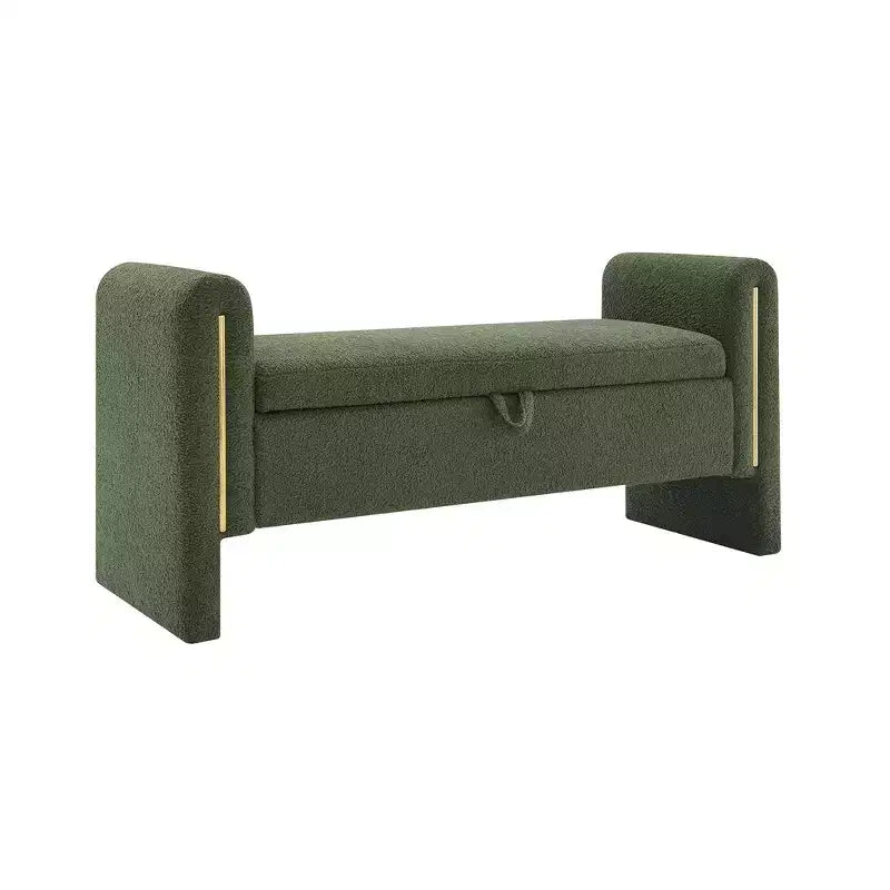TUYOHW Modern Bed End Bench with Arms and Storage, Upholstered Large Foot Rest Stool, Comfy Window Vanity Bench for Living Room, Olive Green