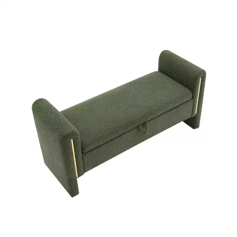 TUYOHW Modern Bed End Bench with Arms and Storage, Upholstered Large Foot Rest Stool, Comfy Window Vanity Bench for Living Room, Olive Green