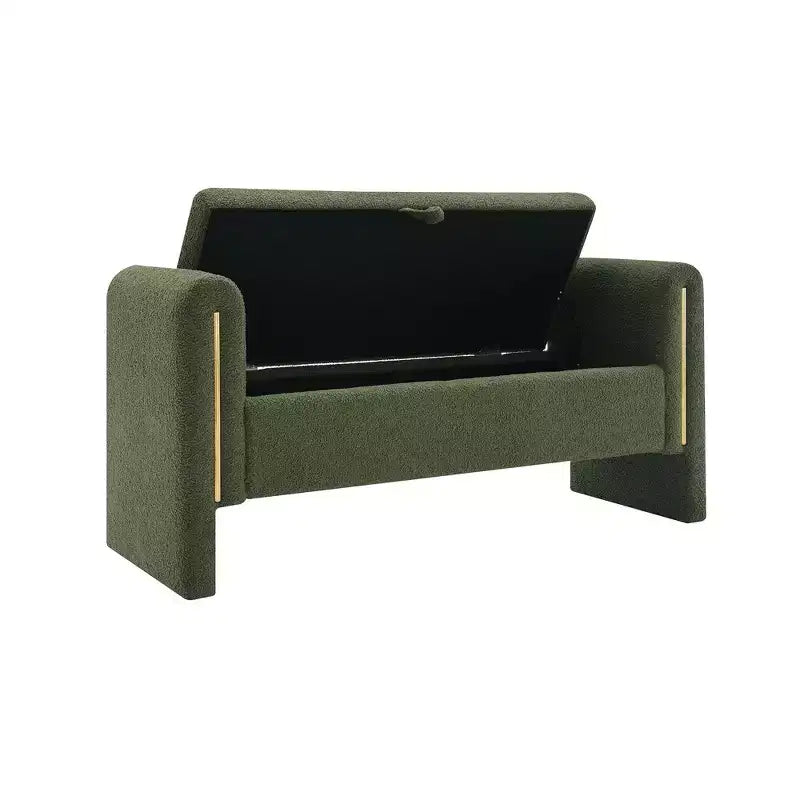 TUYOHW Modern Bed End Bench with Arms and Storage, Upholstered Large Foot Rest Stool, Comfy Window Vanity Bench for Living Room, Olive Green