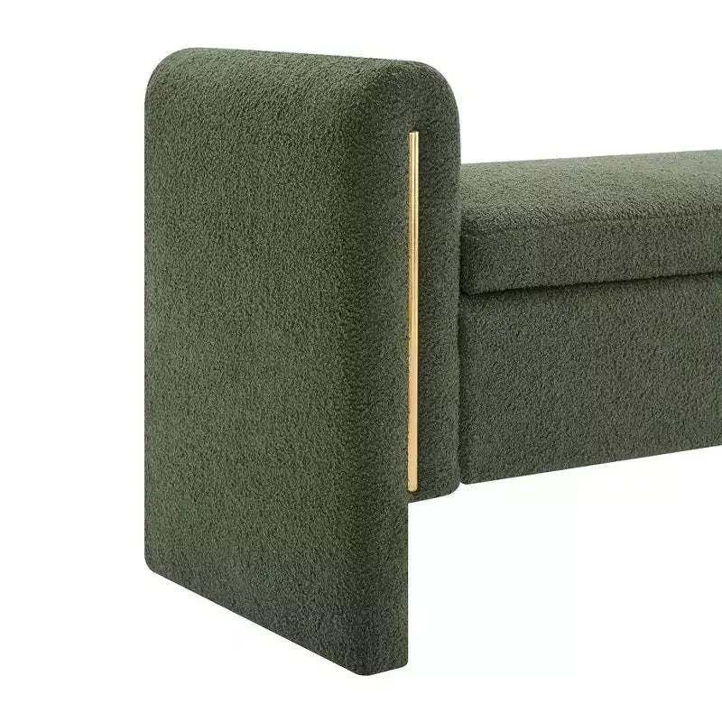 TUYOHW Modern Bed End Bench with Arms and Storage, Upholstered Large Foot Rest Stool, Comfy Window Vanity Bench for Living Room, Olive Green
