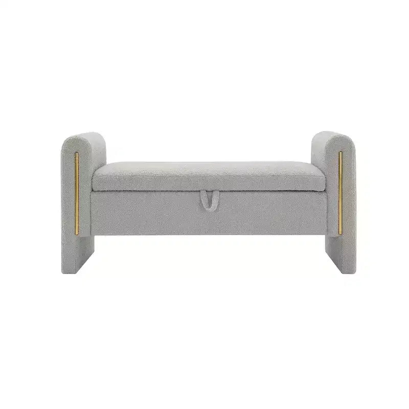TUYOHW Modern Bed End Bench with Arms and Storage, Upholstered Large Foot Rest Stool, Comfy Window Vanity Bench for Living Room, Gray