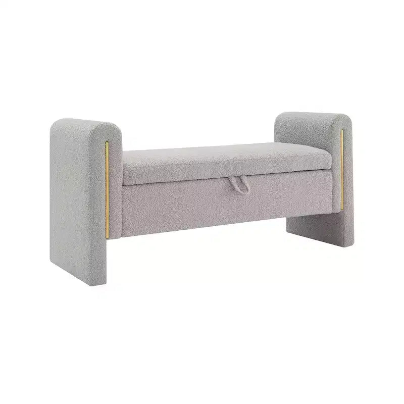 TUYOHW Modern Bed End Bench with Arms and Storage, Upholstered Large Foot Rest Stool, Comfy Window Vanity Bench for Living Room, Gray