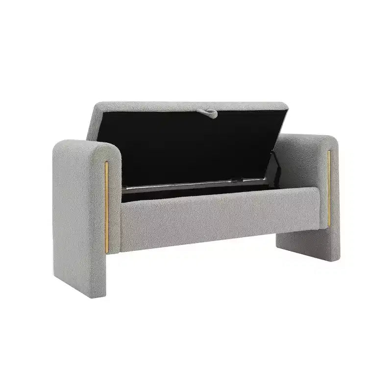 TUYOHW Modern Bed End Bench with Arms and Storage, Upholstered Large Foot Rest Stool, Comfy Window Vanity Bench for Living Room, Gray