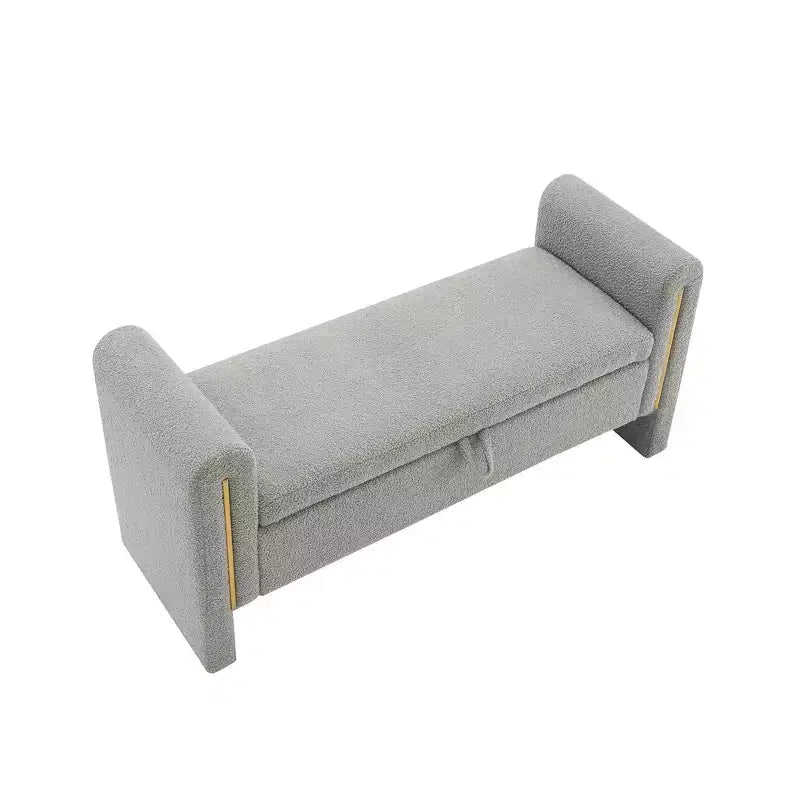 TUYOHW Modern Bed End Bench with Arms and Storage, Upholstered Large Foot Rest Stool, Comfy Window Vanity Bench for Living Room, Gray