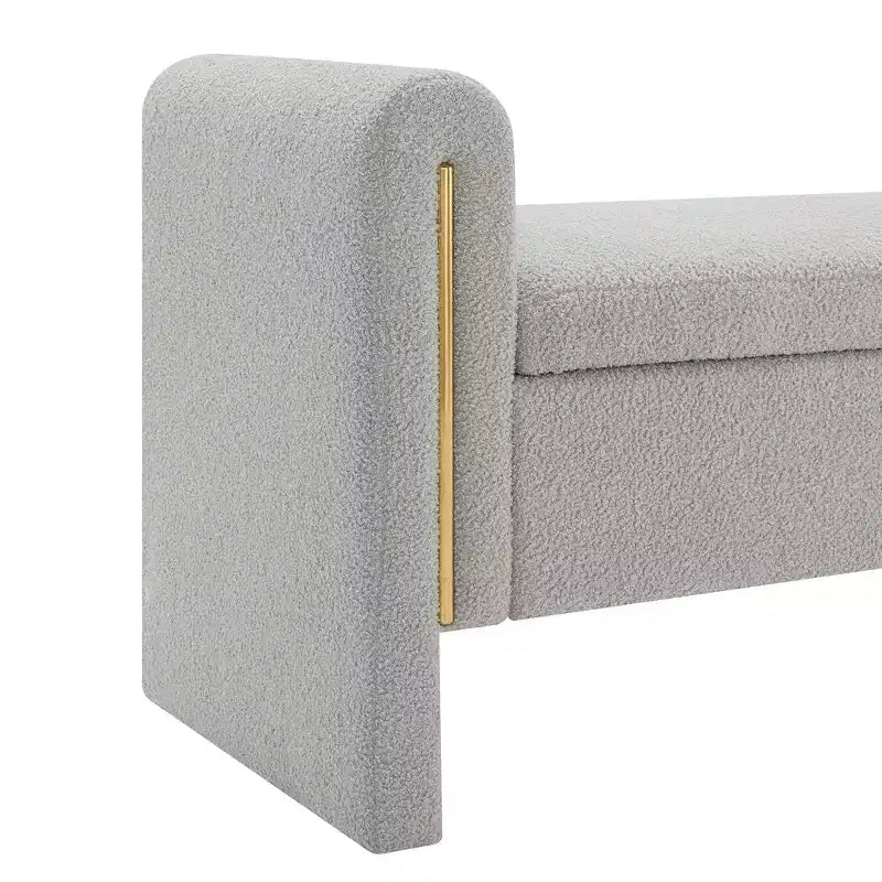 TUYOHW Modern Bed End Bench with Arms and Storage, Upholstered Large Foot Rest Stool, Comfy Window Vanity Bench for Living Room, Gray