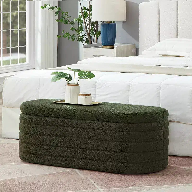 TUYOHW Modern Storage Ottoman Bench, Upholstered Bed Bench with Storage, Bed Stool with Safety Hinge for Bedroom, Dark Green