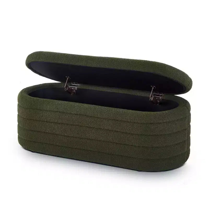 TUYOHW Modern Storage Ottoman Bench, Upholstered Bed Bench with Storage, Bed Stool with Safety Hinge for Bedroom, Dark Green