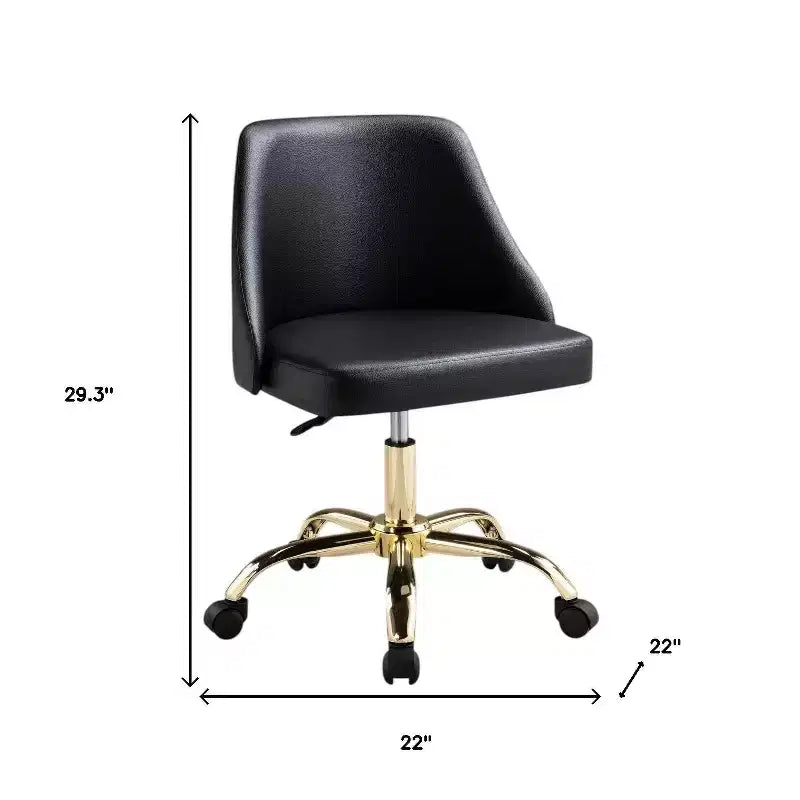 HomeRoots Black and Gold Faux Leather Adjustable Height Swivel Rolling Office Chair