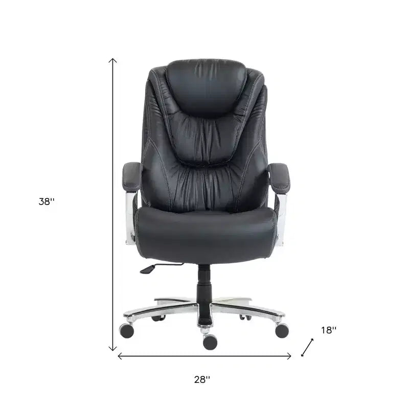 HomeRoots Set of Two Black and Silver Adjustable Height Swivel Rolling Executive Office Chair