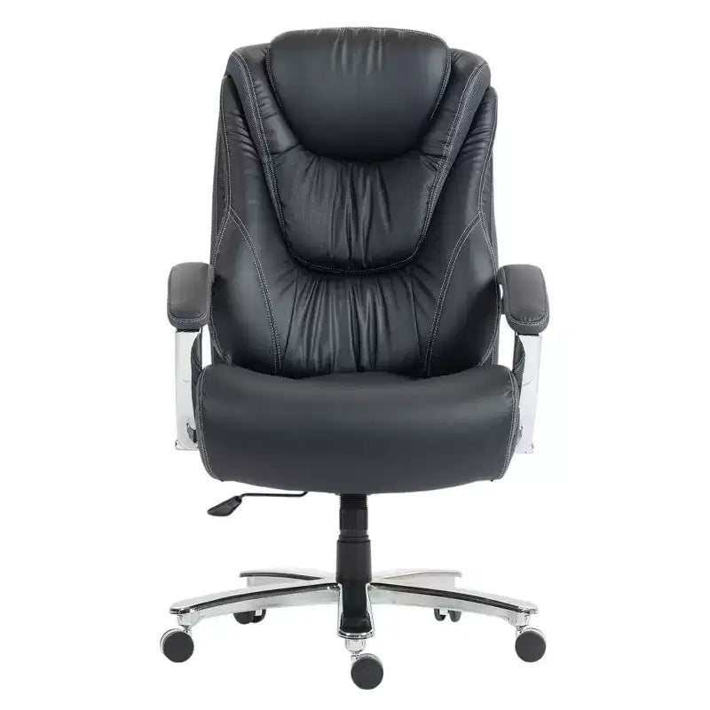HomeRoots Set of Two Black and Silver Adjustable Height Swivel Rolling Executive Office Chair