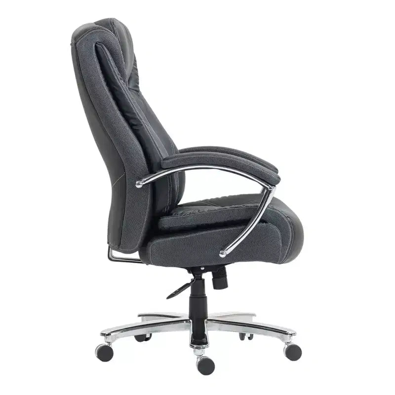 HomeRoots Set of Two Black and Silver Adjustable Height Swivel Rolling Executive Office Chair